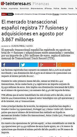 El mercado transaccional espaol registra 77 fusiones y adquisiciones en agosto por 3.867 millones